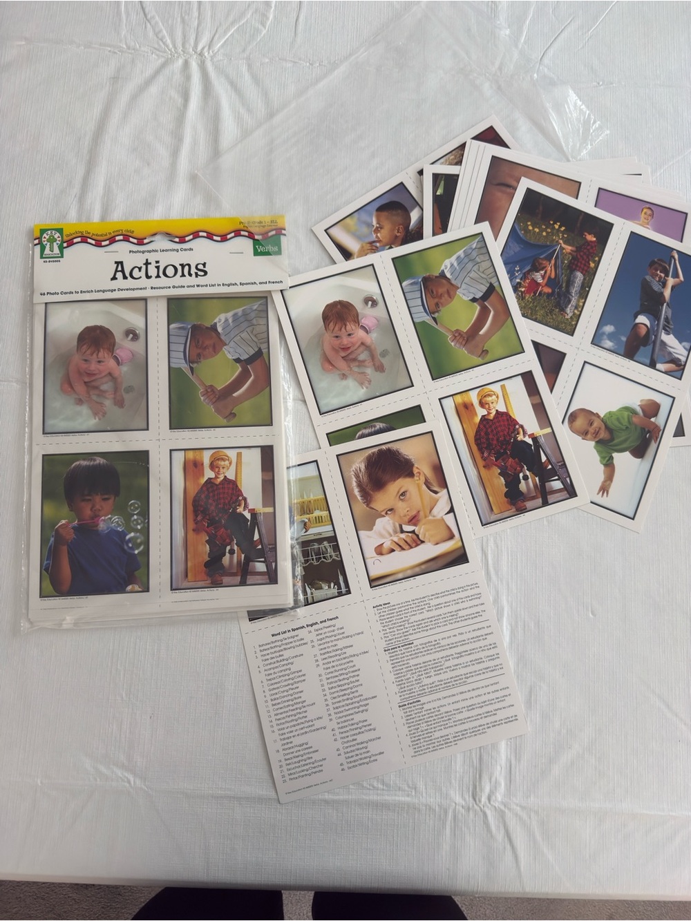 Actions Photo Learning Cards - Green Educational Flashcards for Kids